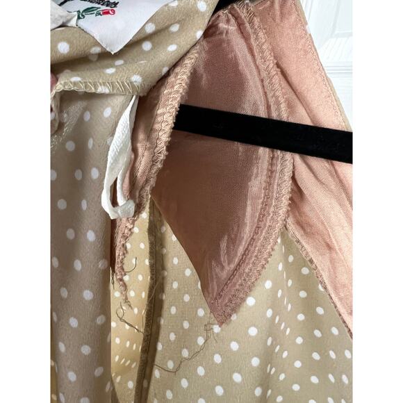 Vintage 80s Classic Tan and White Polka Dot Midi Dress D. J. Summers Size 12 - Picture 5 of 7